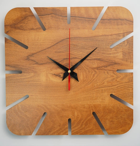 Teak Square Minimalist Wooden Wall Clock